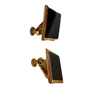 Vintage Napier Navy Enamel & Gold Tone Rectangular Screw-On Earrings MCM